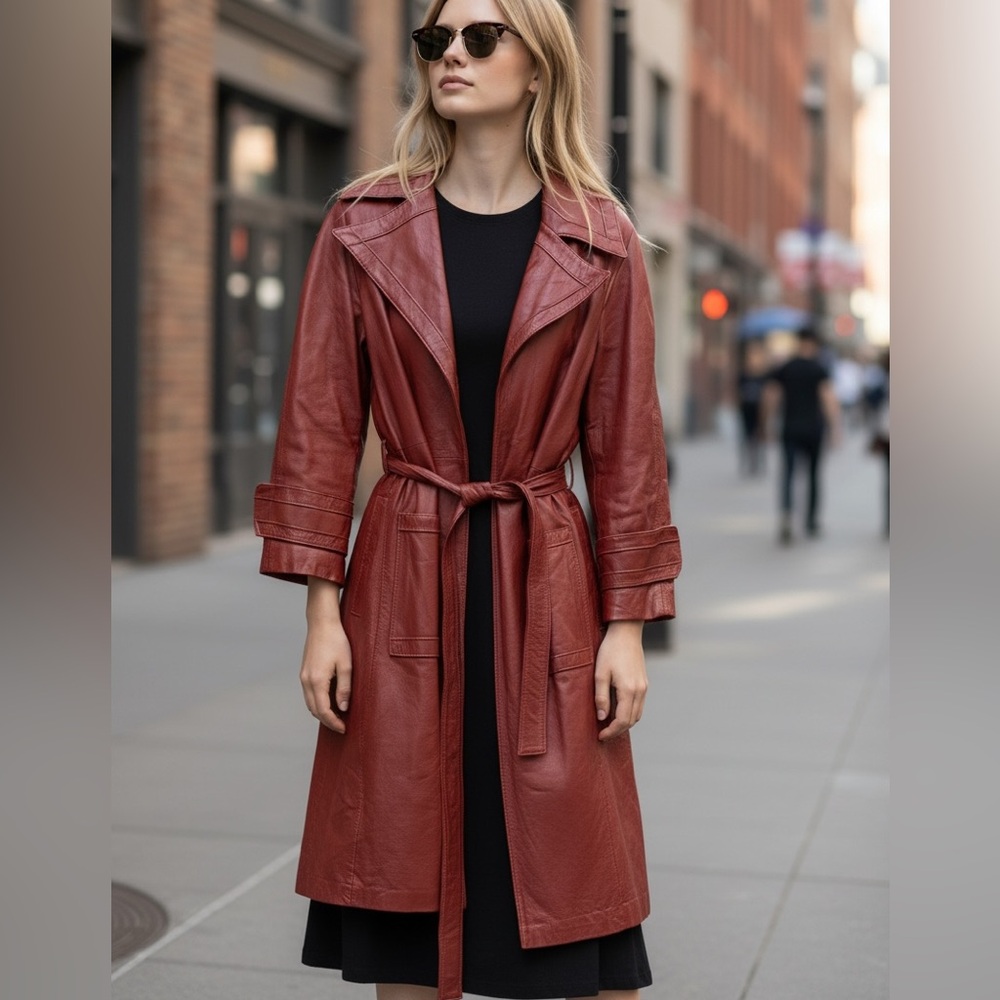 Vintage 70’s free people 24k dandi modes genuine red leather Trench Coat M/L